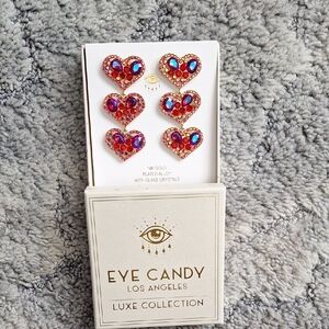 Eye Candy LA Luxe Glass Crystal Heart Earrings NIB